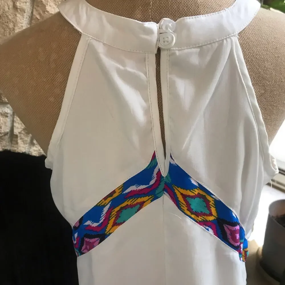 YD Embroidered Sleeveless Geometric Print White Dress Girl's Size 10/11 Years